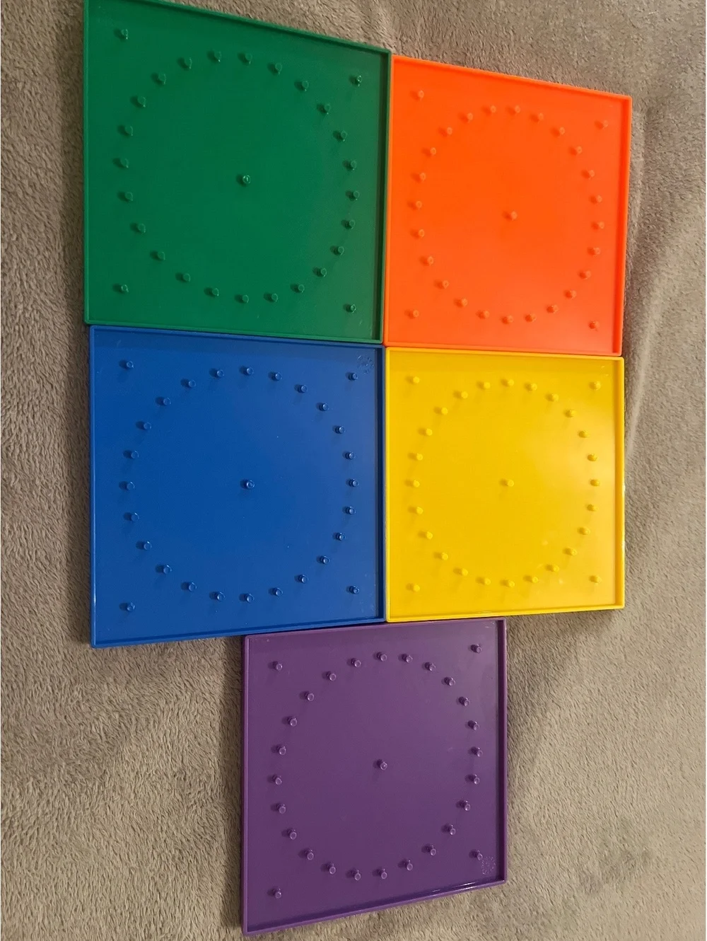 Set of 5 Colorful Plastic Geoboards for Educational Use